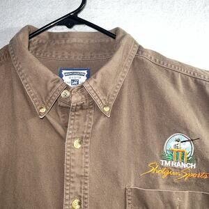 Lee Denim Collection Brown Button-Up Shirt Men's 2XL Cotton Embroidered